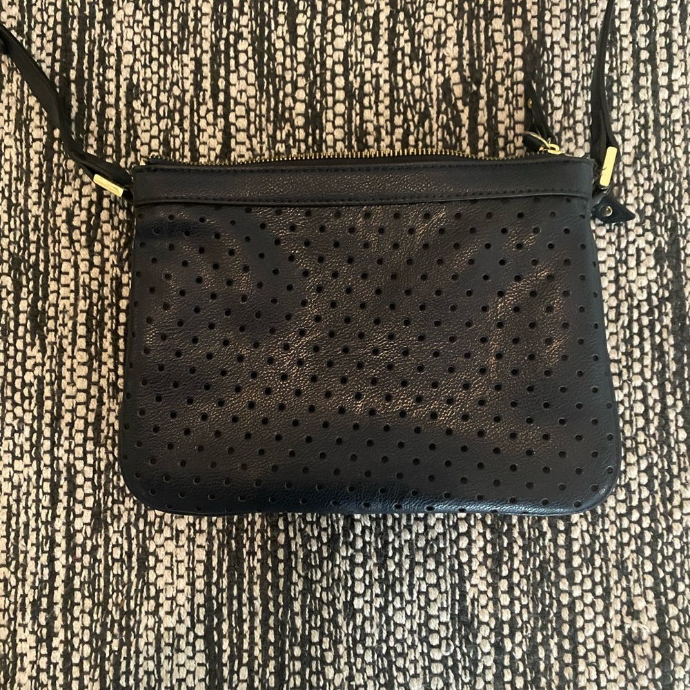 Navy faux leather cross body bag